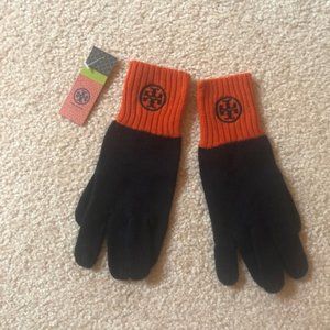 NWT Tory Burch Navy and Orange Wool Gloves